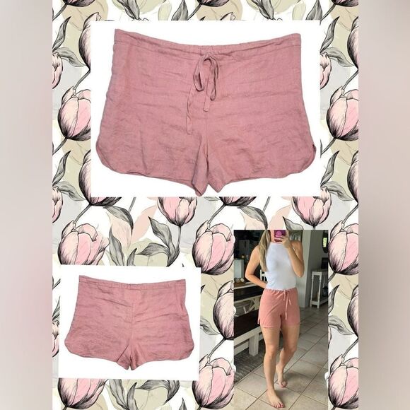 MARCH Nude Pink Linen Drawstring Waist Lightweight Beachy Shorts - Picture 1 of 5